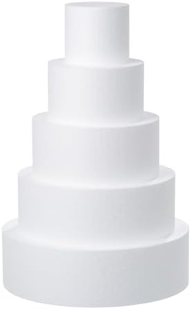 5 Tiers Round Foam Cake Dummies Set 20 Inch Tall White Fake Cake Dummy Set 4“ 6” 8“ 10” 12“ for Wedding Supplies