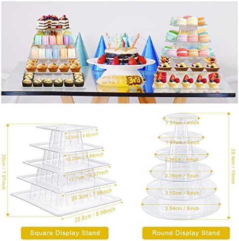 5 Tiers Square Macaron Tower Stand Plastic Macaroon Display Cupcake Holder in Transparent, alternate view 3