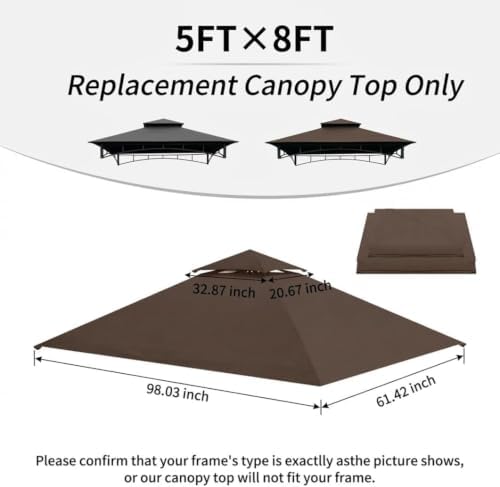 5 x 8 Grill Gazebo Replacement Canopy Top for L-GG001PST-F, Brown in Brown, alternate view 3