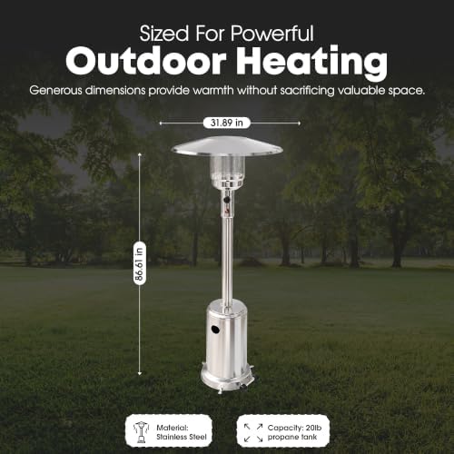 50,000 BTU Outdoor Propane Patio Heater, Stainless Steel with Wheels, alternate view 3