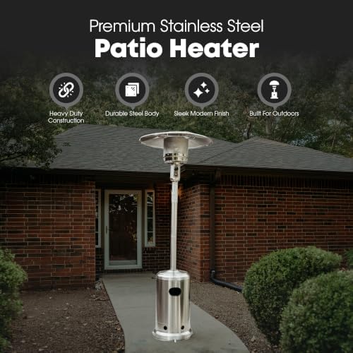 50,000 BTU Outdoor Propane Patio Heater, Stainless Steel with Wheels, alternate view 4