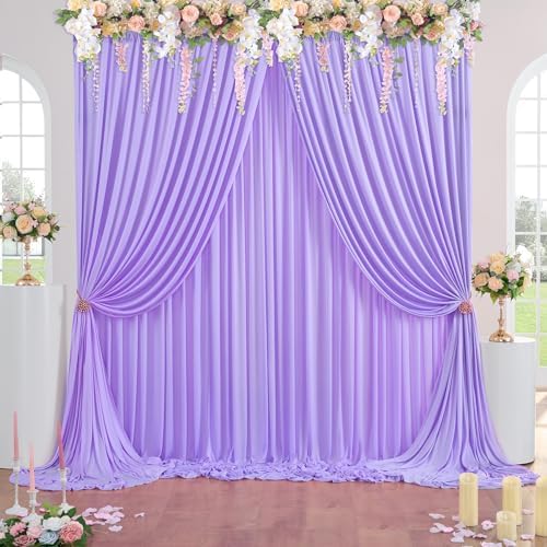 50×10 ft Lavender Wrinkle Free Backdrop Curtain for Wedding Party, 10 Panels 5×10ft Soft Silky Light Purple, alternate view 2