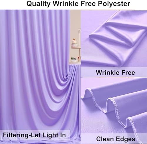 50×10 ft Lavender Wrinkle Free Backdrop Curtain for Wedding Party, 10 Panels 5×10ft Soft Silky Light Purple, alternate view 3