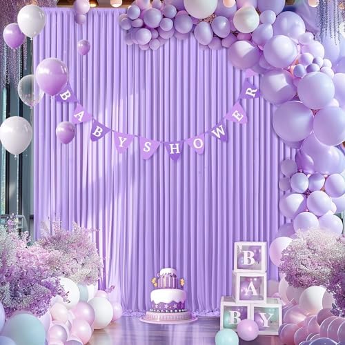 50×10 ft Lavender Wrinkle Free Backdrop Curtain for Wedding Party, 10 Panels 5×10ft Soft Silky Light Purple, alternate view 4