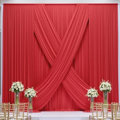 50×12ft Wrinkle Free Red Backdrop Curtain for Wedding Parties,10 Panels 5×12ft Long Soft Silky Polyester, alternate view 5