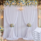50×14 ft White Wrinkle Free Backdrop Curtain for Wedding Parties, 10 Panels 5×14ft Height Soft Silky Polyester