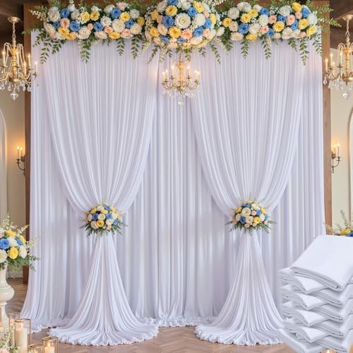 50×14 ft White Wrinkle Free Backdrop Curtain for Wedding Parties, 10 Panels 5×14ft Height Soft Silky Polyester