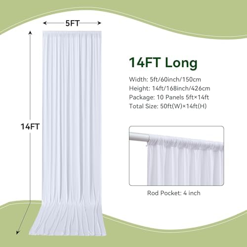 50×14 ft White Wrinkle Free Backdrop Curtain for Wedding Parties, 10 Panels 5×14ft Height Soft Silky Polyester, alternate