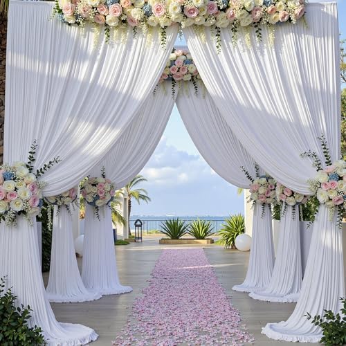 50×14 ft White Wrinkle Free Backdrop Curtain for Wedding Parties, 10 Panels 5×14ft Height Soft Silky Polyester, alternate