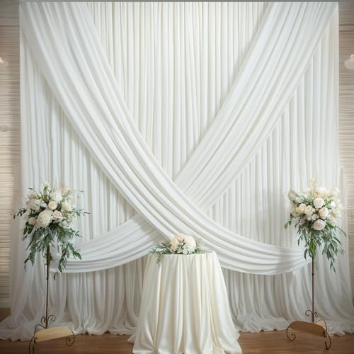 50×14ft Wrinkle Free Ivory Backdrop Curtain, Soft Silky Easy to Drape Cream Wedding Drapes for Backdrop, 10, alternate view 3