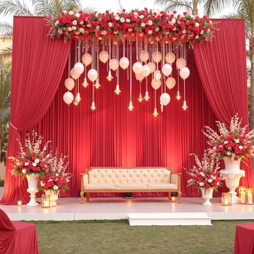 50×14ft Wrinkle Free Red Backdrop Curtain for Wedding Parties,10 Panels 5×14ft Height Soft Silky Polyester, alternate view 3