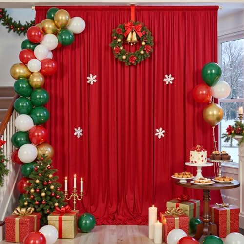 50×14ft Wrinkle Free Red Backdrop Curtain for Wedding Parties,10 Panels 5×14ft Height Soft Silky Polyester, alternate view 6