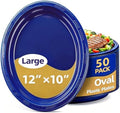 50 Count 10 x 12 Inch Blue Plates - Oval Disposable Plastic Plates in 50 Count in Blue