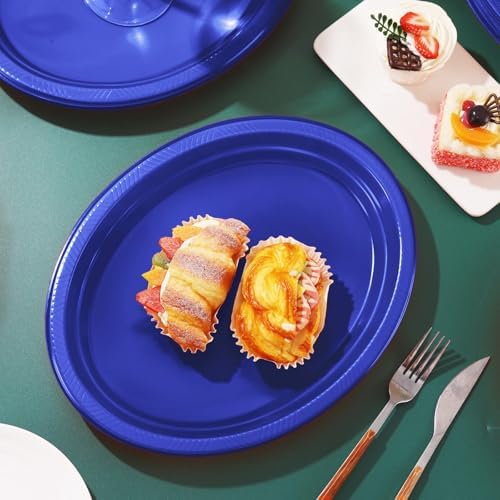 50 Count 10 x 12 Inch Blue Plates - Oval Disposable Plastic Plates in 50 Count in Blue, alternate view 2
