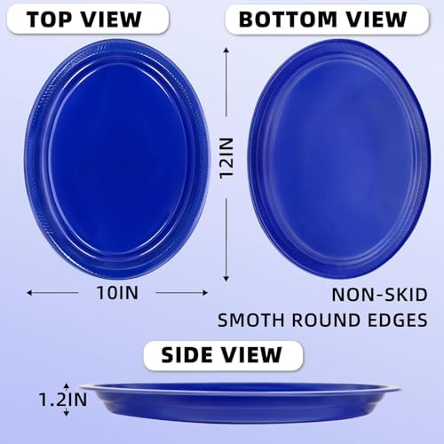 50 Count 10 x 12 Inch Blue Plates - Oval Disposable Plastic Plates in 50 Count in Blue, alternate view 3