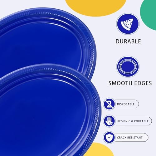 50 Count 10 x 12 Inch Blue Plates - Oval Disposable Plastic Plates in 50 Count in Blue, alternate view 4