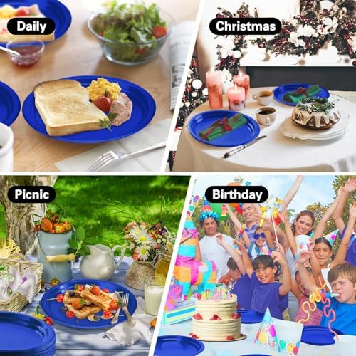 50 Count 10 x 12 Inch Blue Plates - Oval Disposable Plastic Plates in 50 Count in Blue, alternate view 7