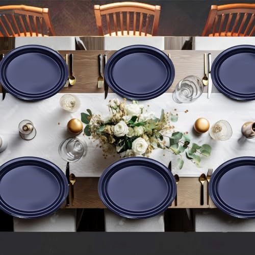 50 Count 10x12 Inch Navy Blue Oval Plastic Plates, Disposable Platters in 50 Count in Navy Blue, alternate view 6