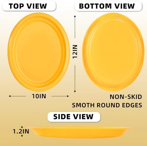 50 Count 10x12 Inch Yellow Plates, Disposable Oval Plastic Plates in 50 Count in Yellow, alternate view 3