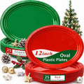 50 Count 10x12Inch Oval Christmas Plastic Plates Large Disposable Plates in 10x12Inch in Red/Green