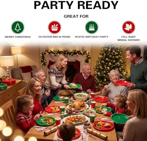 50 Count 10x12Inch Oval Christmas Plastic Plates Large Disposable Plates in 10x12Inch in Red/Green, alternate view 6
