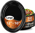 50 Count Black Plates Disposable 12" x 10" - Oval Black Plastic Plates in 50 Count in Black
