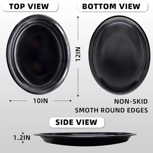 50 Count Black Plates Disposable 12" x 10" - Oval Black Plastic Plates in 50 Count in Black, alternate view 3