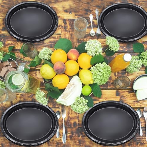 50 Count Black Plates Disposable 12" x 10" - Oval Black Plastic Plates in 50 Count in Black, alternate view 6
