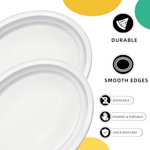 50 Count Disposable Plates for Patriotic Party - Oval White Plastic Plates for Birthday, Picnic, BBQ, 4th of, alternate view