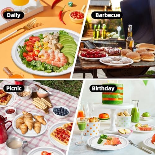 50 Count Disposable Plates for Patriotic Party - Oval White Plastic Plates for Birthday, Picnic, BBQ, 4th of, alternate view