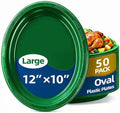 50 Count Green Plates Disposable 12" x 10" - Oval Green Plastic Plates in 50 Count in Green