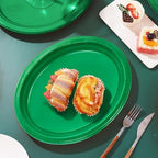 50 Count Green Plates Disposable 12" x 10" - Oval Green Plastic Plates in 50 Count in Green, alternate view 2