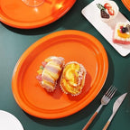 50 Count Orange Plastic Plates 10 x 12 Inch - Oval Disposable Plates in 50 Count in Orange, alternate view 2