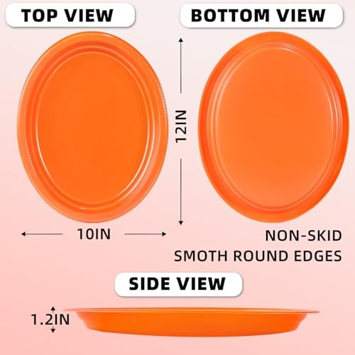 50 Count Orange Plastic Plates 10 x 12 Inch - Oval Disposable Plates in 50 Count in Orange, alternate view 3