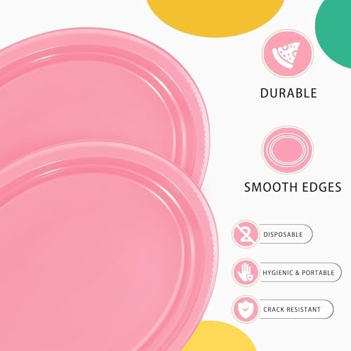 50 Count Pink Plastic Plates 10" x 12" - Oval Pink Disposable Plates in 50 Count in Pink, alternate view 4