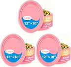 50 Count Pink Plastic Plates Disposiable 10" x 12" Oval Pink Plates for Birthday, Picnic, BBQ, Baby Shower (Pack