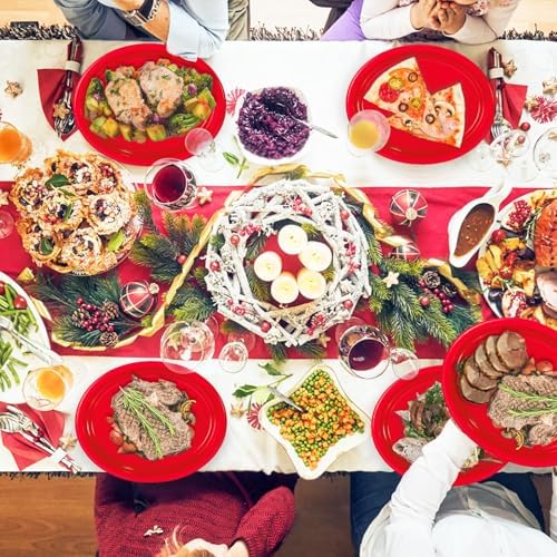 50 Count Red Plates Disposable Heavy Duty 10" x 12" Oval Red Plastic Plates for Birthday Picnic BBQ 4th of July, alternate
