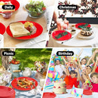 50 Count Red Plates Disposable Heavy Duty 10" x 12" Oval Red Plastic Plates for Birthday Picnic BBQ 4th of July, alternate
