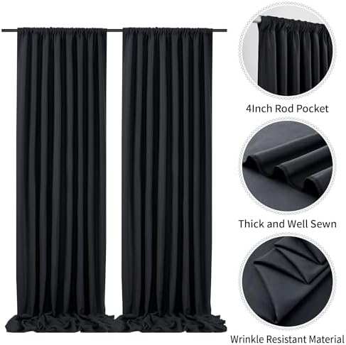 50 ft x 10 ft Thick Black Backdrop Curtain for Parties, 10 Panels Black Polyester Wedding Backdrop Drapes for, alternate view