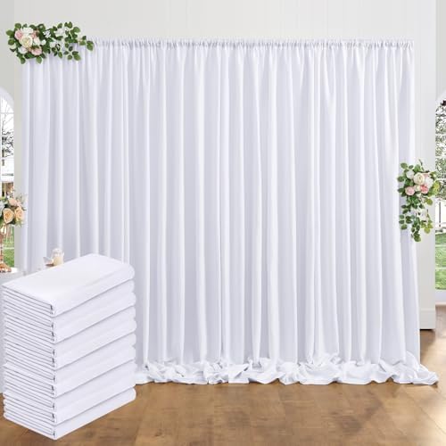 50 ft x 10 ft Thick White Backdrop Curtain for Wedding Parties, 10 Panels White Polyester Wedding Backdrop