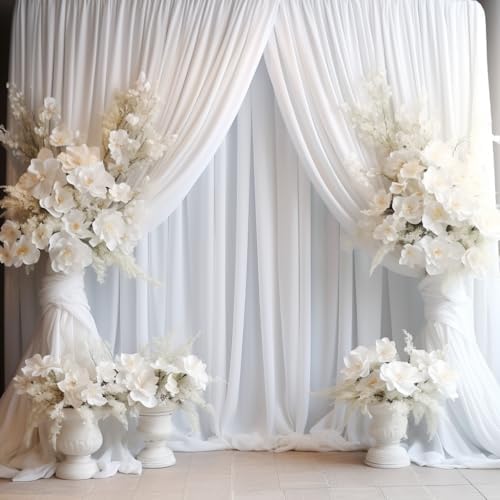50 ft x 10 ft Thick White Backdrop Curtain for Wedding Parties, 10 Panels White Polyester Wedding Backdrop, alternate view 2