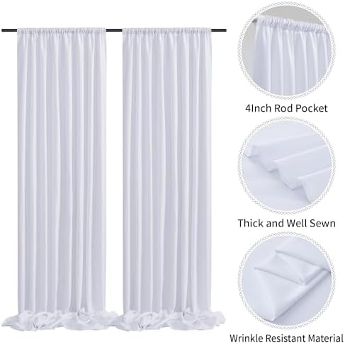 50 ft x 10 ft Thick White Backdrop Curtain for Wedding Parties, 10 Panels White Polyester Wedding Backdrop, alternate view 3