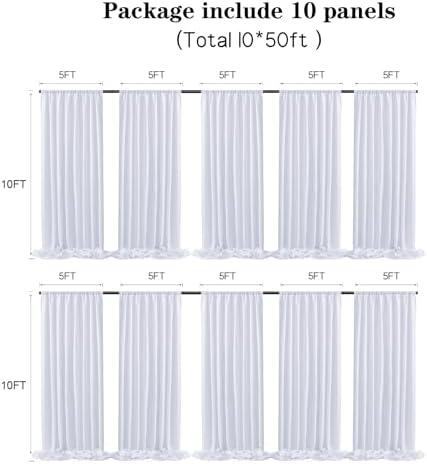 50 ft x 10 ft Thick White Backdrop Curtain for Wedding Parties, 10 Panels White Polyester Wedding Backdrop, alternate view 5