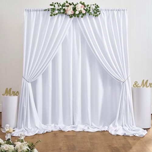 50 ft x 10 ft Thick White Backdrop Curtain for Wedding Parties, 10 Panels White Polyester Wedding Backdrop, alternate view 6