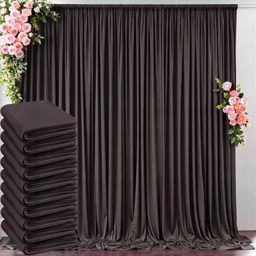 50 ft x 10 ft Wrinkle Free Brown Backdrop Curtain for Parties, 10 Panels 10ft Polyester Brown Photo Backdrop