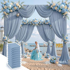 50 ft x 10 ft Wrinkle Free Dusty Blue Backdrop Curtain for Parties, 10 Panels 10ft Polyester Dusty Blue Photo