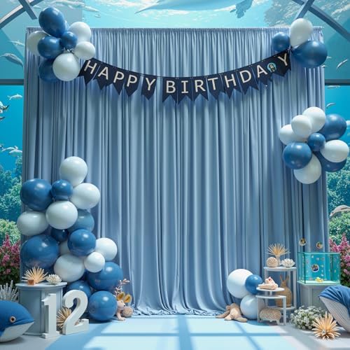 50 ft x 10 ft Wrinkle Free Dusty Blue Backdrop Curtain for Parties, 10 Panels 10ft Polyester Dusty Blue Photo, alternate view