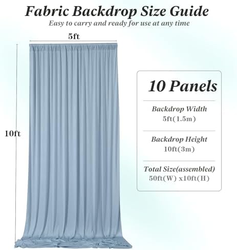 50 ft x 10 ft Wrinkle Free Dusty Blue Backdrop Curtain for Parties, 10 Panels 10ft Polyester Dusty Blue Photo, alternate view