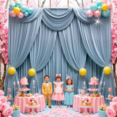50 ft x 10 ft Wrinkle Free Dusty Blue Backdrop Curtain for Parties, 10 Panels 10ft Polyester Dusty Blue Photo, alternate view