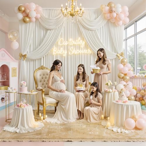 50 ft x 10 ft Wrinkle Free Ivory Backdrop Curtain for Wedding Parties, Fabric Ivory Photo Backdrop Drapes 10, alternate view